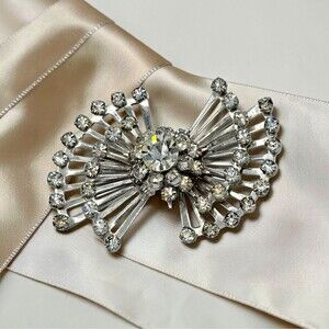 Coro Crystal Brooch Vtg Atomic Floral Starburst Mid Century Estate Jewelry Pin